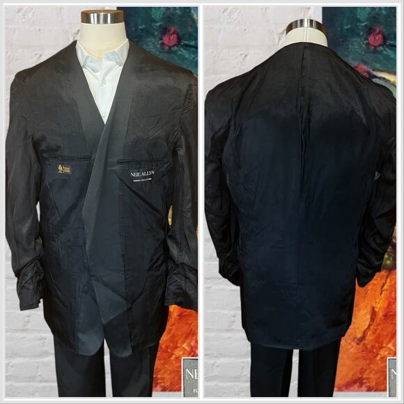 Vtg Neil Allyn Mens 46XL 40x32 Black Tuxedo 2-Piece Set Tux Black Tie - Picture 6 of 16